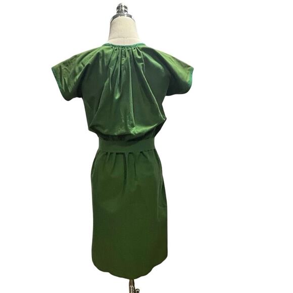 Saint Laurent Rive Gauche Vintage 1970 Green Belted Cap Sleeve Mididress sz 34/2 - Picture 3 of 16